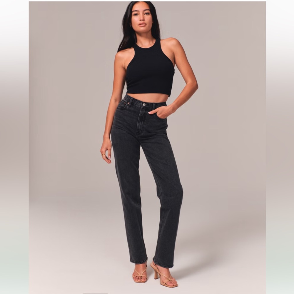 Abercrombie & Fitch Ultra High Rise 90s Straight Black Jean 27/4R - Picture 3 of 13